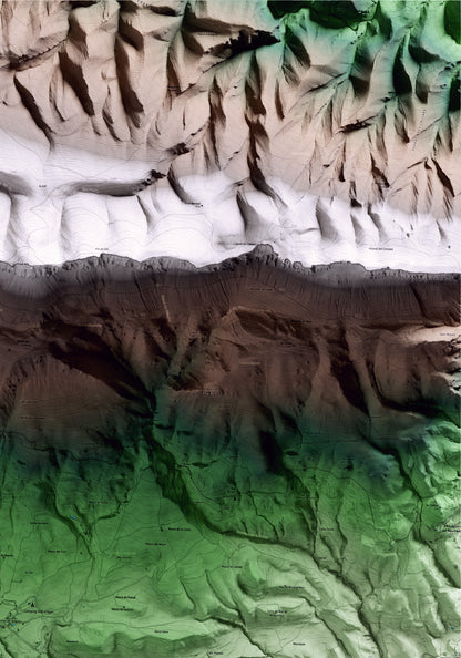 Mapa artístico del relieve de Àger, a la Noguera, con 15 km de entorno y base topográfica ICGC. Detalle de la zona superior derecha.