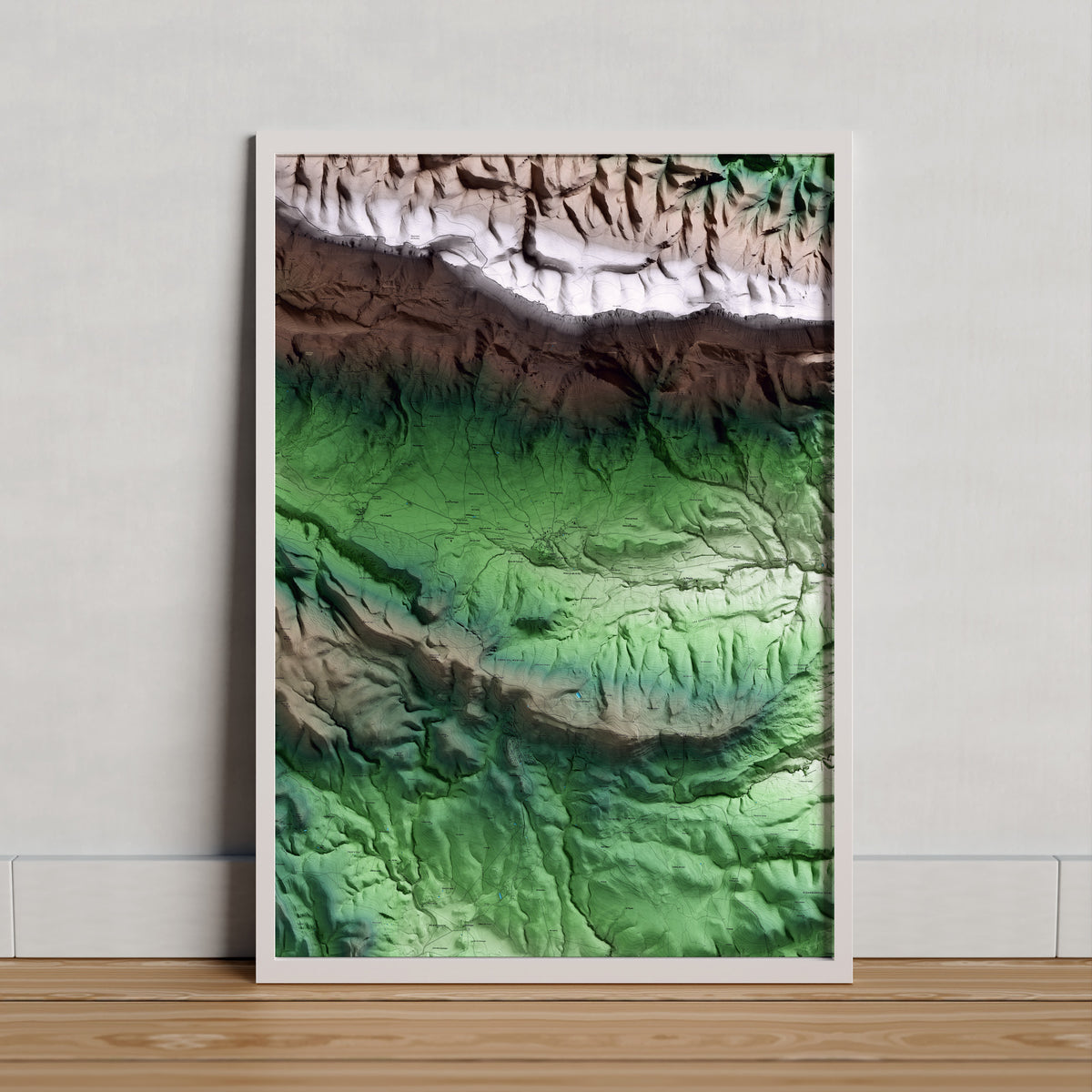Mapa artístico del relieve de Àger, a la Noguera, con 15 km de entorno y base topográfica ICGC. Presentación enmarcada.