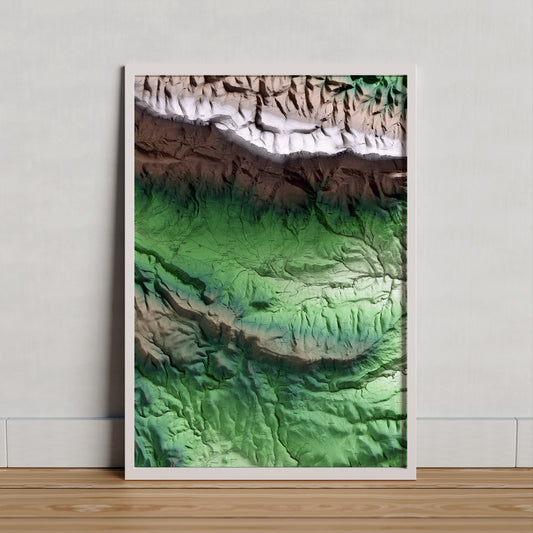 Mapa artístico del relieve de Àger, a la Noguera, con 15 km de entorno y base topográfica ICGC. Presentación enmarcada.