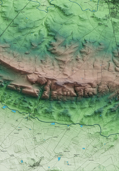 Mapa artístico del relieve de Agramunt, al Urgell, con 15 km de entorno y base topográfica ICGC. Detalle de la zona inferior izquierda.