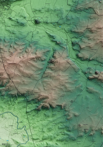 Mapa artístico del relieve de Agramunt, al Urgell, con 15 km de entorno y base topográfica ICGC. Detalle de la zona inferior derecha.
