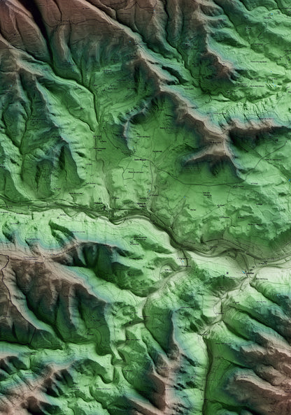 Mapa artístico del relieve de Aguilar de Segarra, al Bages, con 15 km de entorno y base topográfica ICGC. Detalle de la zona central.