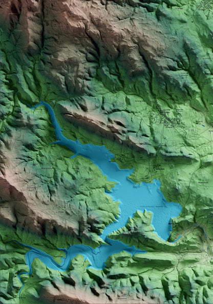 Mapa artístico del relieve de Agullana, al Alt Empordà, con 15 km de entorno y base topográfica ICGC. Detalle de la zona inferior izquierda.