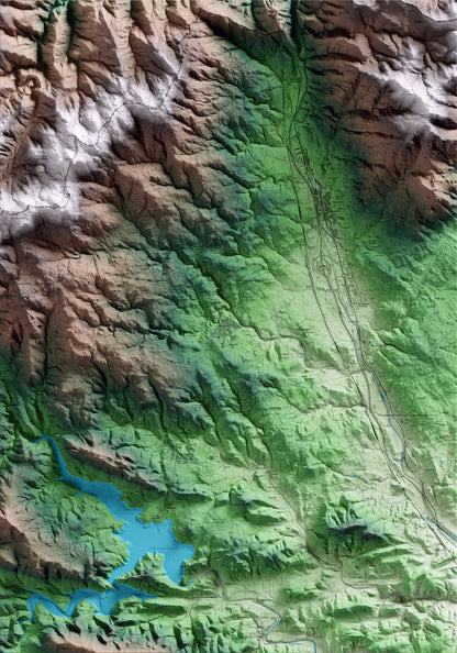 Mapa artístico del relieve de Agullana, al Alt Empordà, con 15 km de entorno y base topográfica ICGC