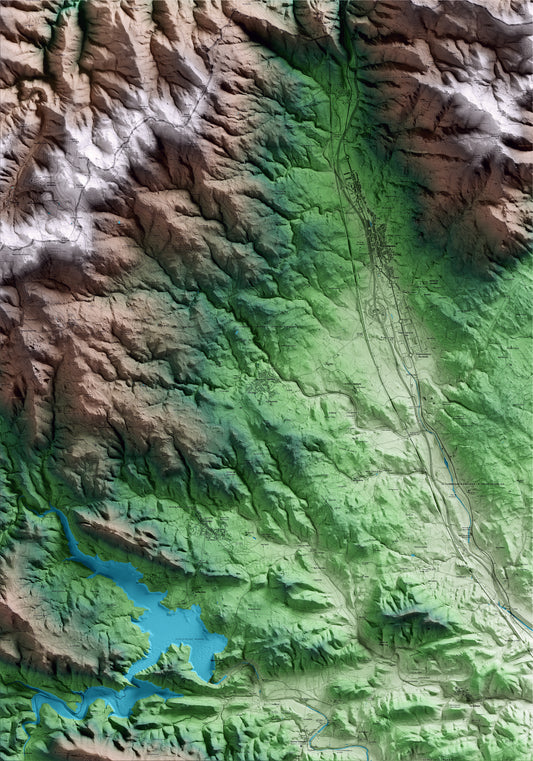 Mapa artístico del relieve de Agullana, al Alt Empordà, con 15 km de entorno y base topográfica ICGC