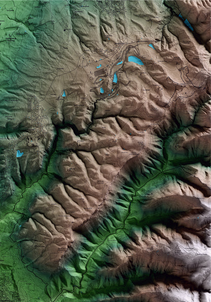 Mapa artístico del relieve de Aiguafreda, a Osona, con 15 km de entorno y base topográfica ICGC. Detalle de la zona superior derecha.