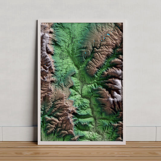Mapa artístico del relieve de Aiguafreda, a Osona, con 15 km de entorno y base topográfica ICGC. Presentación enmarcada.