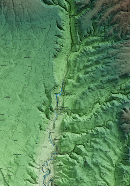 Mapa artístico del relieve de Aiguamúrcia, al Alt Camp, con 15 km de entorno y base topográfica ICGC. Detalle de la zona central.
