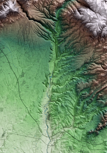 Mapa artístico del relieve de Aiguamúrcia, al Alt Camp, con 15 km de entorno y base topográfica ICGC