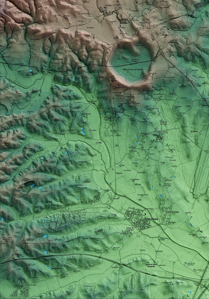 Mapa artístico del relieve de Aiguaviva, al Gironès, con 15 km de entorno y base topográfica ICGC. Detalle de la zona inferior izquierda.