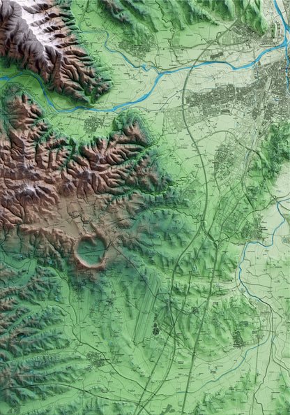 Mapa artístico del relieve de Aiguaviva, al Gironès, con 15 km de entorno y base topográfica ICGC
