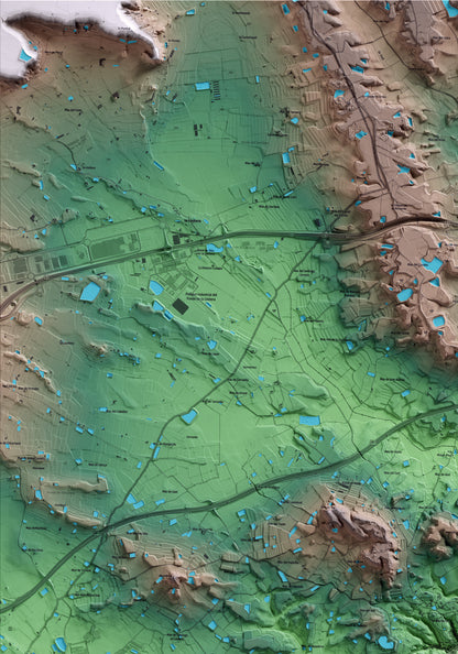 Mapa artístico del relieve de Aitona, al Segrià, con 15 km de entorno y base topográfica ICGC. Detalle de la zona superior izquierda.