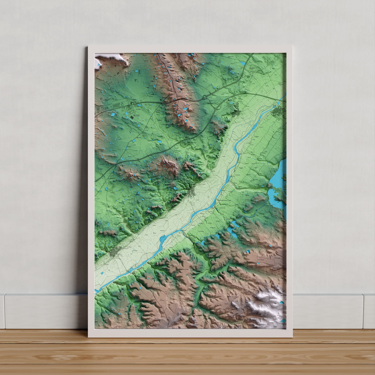 Mapa artístico del relieve de Aitona, al Segrià, con 15 km de entorno y base topográfica ICGC. Presentación enmarcada.