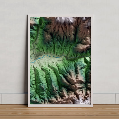 Mapa artístico del relieve de Alàs i Cerc, al Alt Urgell, con 15 km de entorno y base topográfica ICGC. Presentación enmarcada.