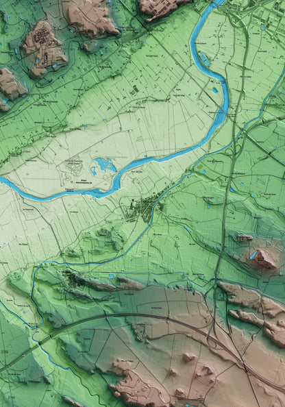 Mapa artístico del relieve de Albatàrrec, al Segrià, con 15 km de entorno y base topográfica ICGC. Detalle de la zona central.