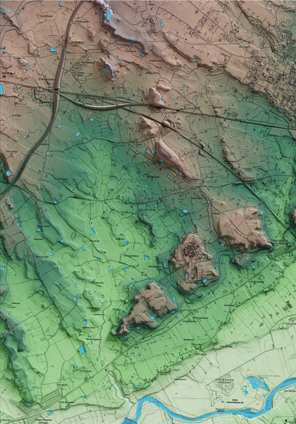 Mapa artístico del relieve de Albatàrrec, al Segrià, con 15 km de entorno y base topográfica ICGC. Detalle de la zona superior izquierda.