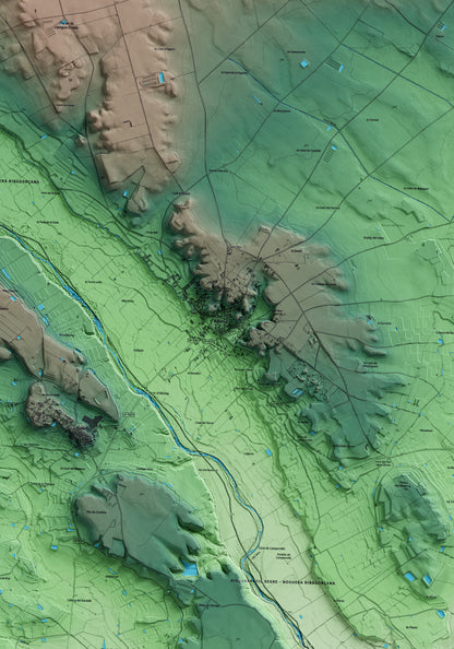 Mapa artístico del relieve de Albesa, a la Noguera, con 15 km de entorno y base topográfica ICGC. Detalle de la zona central.