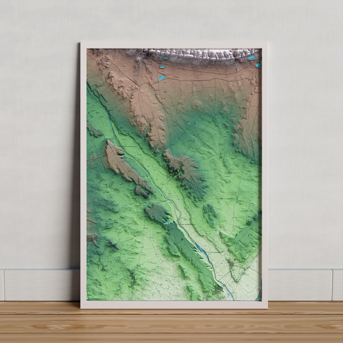 Mapa artístico del relieve de Albesa, a la Noguera, con 15 km de entorno y base topográfica ICGC. Presentación enmarcada.