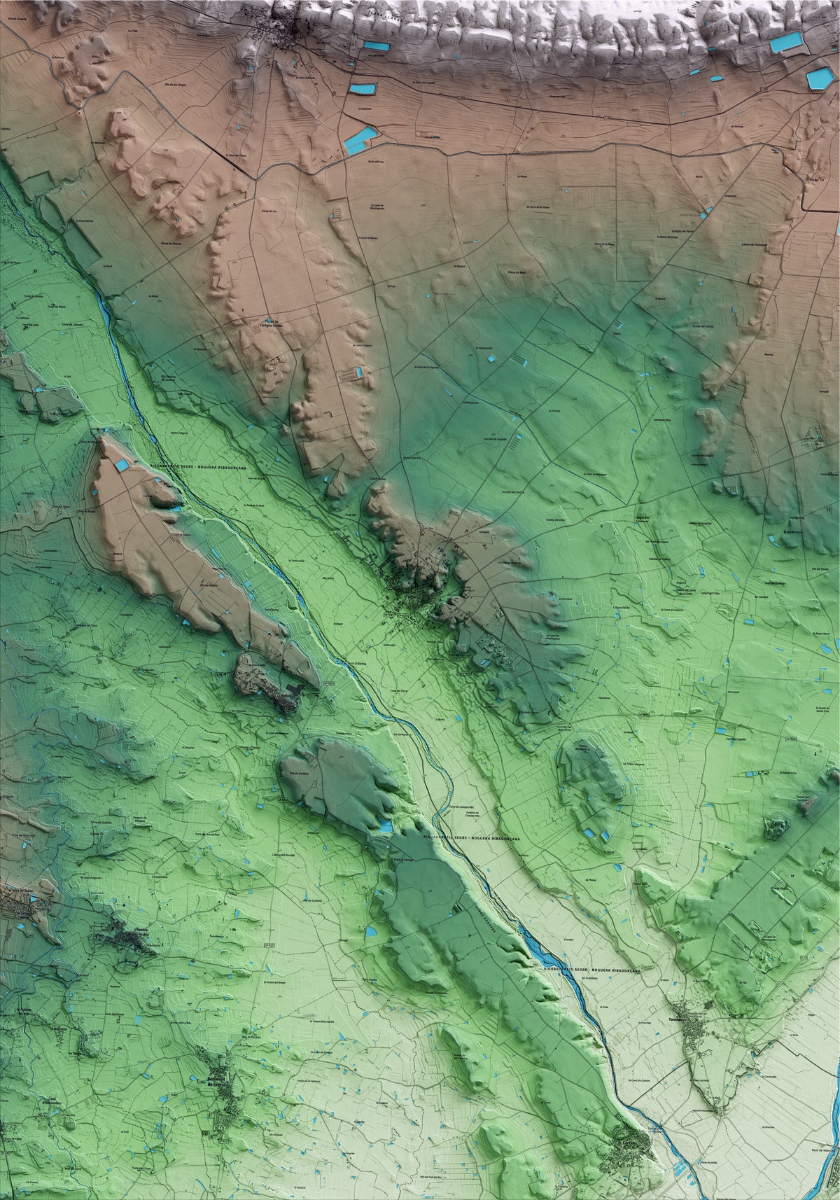 Mapa artístico del relieve de Albesa, a la Noguera, con 15 km de entorno y base topográfica ICGC