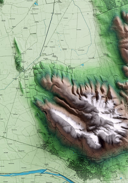 Mapa artístico del relieve de Albons, al Baix Empordà, con 15 km de entorno y base topográfica ICGC. Detalle de la zona inferior derecha.