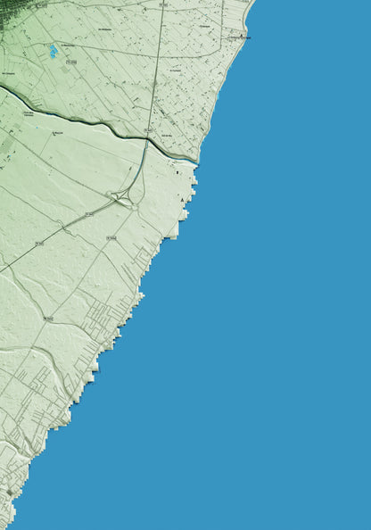 Mapa artístico del relieve de Alcanar, al Montsià, con 15 km de entorno y base topográfica ICGC. Detalle de la zona inferior derecha.