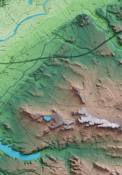 Mapa artístico del relieve de Alcarràs, al Segrià, con 15 km de entorno y base topográfica ICGC. Detalle de la zona inferior derecha.
