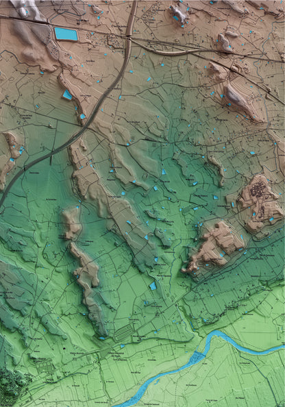Mapa artístico del relieve de Alcarràs, al Segrià, con 15 km de entorno y base topográfica ICGC. Detalle de la zona superior derecha.