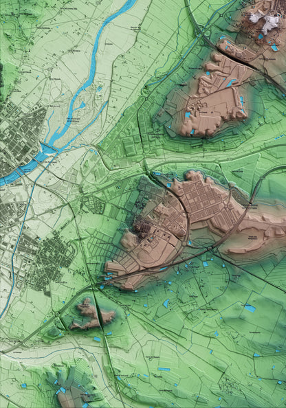 Mapa artístico del relieve de Alcoletge, al Segrià, con 15 km de entorno y base topográfica ICGC. Detalle de la zona inferior izquierda.