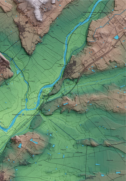 Mapa artístico del relieve de Alcoletge, al Segrià, con 15 km de entorno y base topográfica ICGC. Detalle de la zona superior derecha.