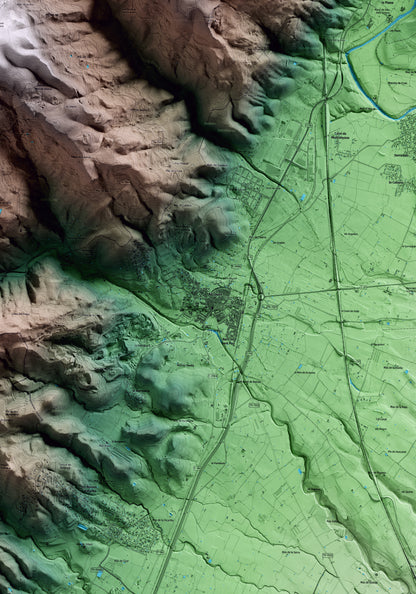 Mapa artístico del relieve de Alcover, al Alt Camp, con 15 km de entorno y base topográfica ICGC. Detalle de la zona central.
