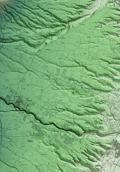 Mapa artístico del relieve de Aldover, al Baix Ebre, con 15 km de entorno y base topográfica ICGC. Detalle de la zona inferior izquierda.