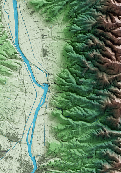 Mapa artístico del relieve de Aldover, al Baix Ebre, con 15 km de entorno y base topográfica ICGC. Detalle de la zona inferior derecha.