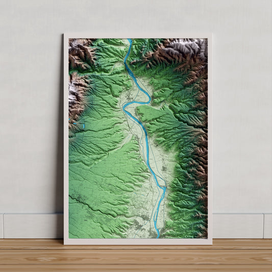 Mapa artístico del relieve de Aldover, al Baix Ebre, con 15 km de entorno y base topográfica ICGC. Presentación enmarcada.