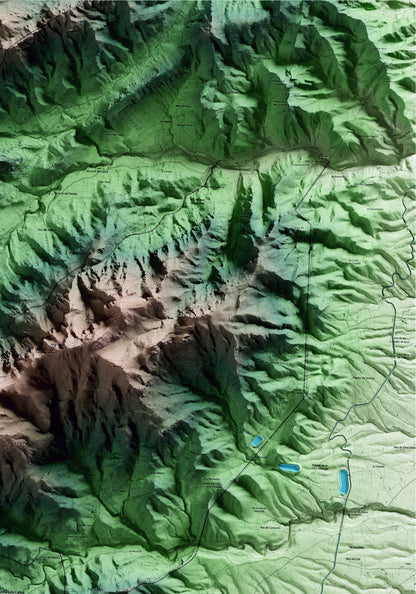 Mapa artístico del relieve de Alfara de Carles, al Baix Ebre, con 15 km de entorno y base topográfica ICGC. Detalle de la zona superior derecha.