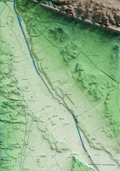 Mapa artístico del relieve de Alfarràs, al Segrià, con 15 km de entorno y base topográfica ICGC. Detalle de la zona inferior derecha.