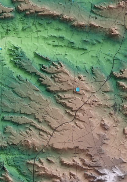 Mapa artístico del relieve de Alfés, al Segrià, con 15 km de entorno y base topográfica ICGC. Detalle de la zona inferior izquierda.
