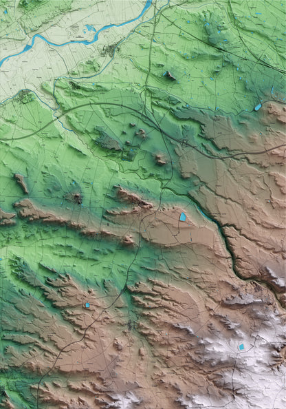 Mapa artístico del relieve de Alfés, al Segrià, con 15 km de entorno y base topográfica ICGC