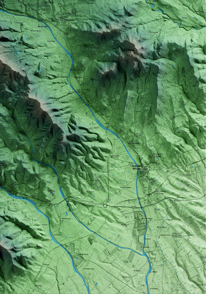 Mapa artístico del relieve de Alforja, al Baix Camp, con 15 km de entorno y base topográfica ICGC. Detalle de la zona inferior derecha.