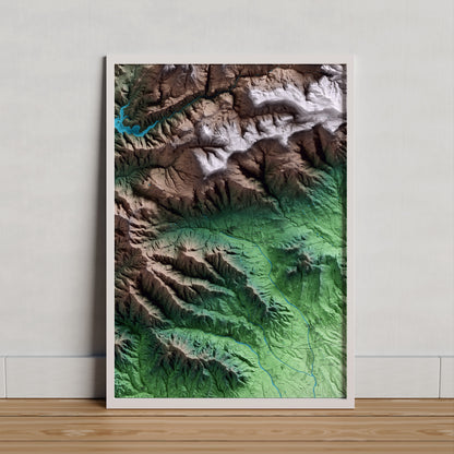 Mapa artístico del relieve de Alforja, al Baix Camp, con 15 km de entorno y base topográfica ICGC. Presentación enmarcada.