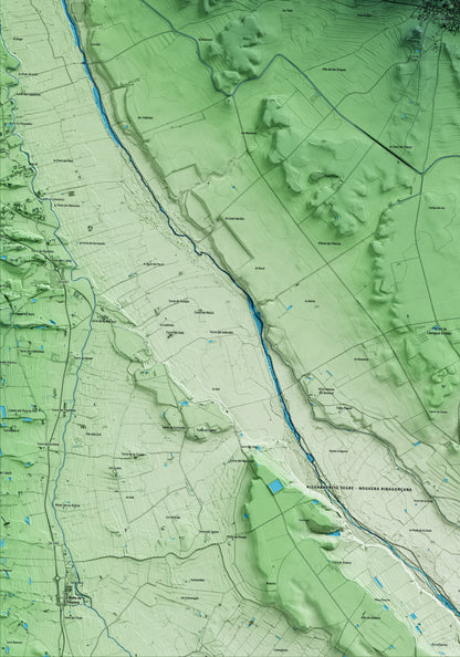 Mapa artístico del relieve de Algerri, a la Noguera, con 15 km de entorno y base topográfica ICGC. Detalle de la zona inferior izquierda.