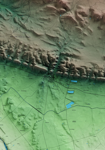Mapa artístico del relieve de Algerri, a la Noguera, con 15 km de entorno y base topográfica ICGC. Detalle de la zona central.