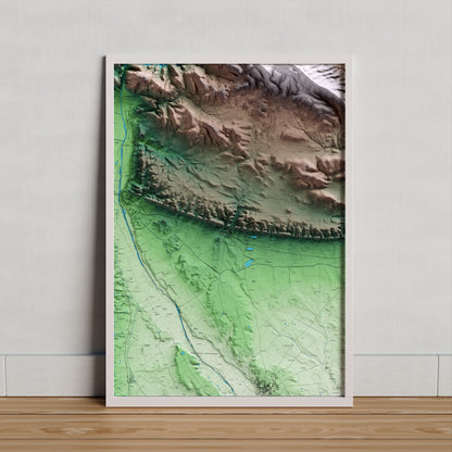 Mapa artístico del relieve de Algerri, a la Noguera, con 15 km de entorno y base topográfica ICGC. Presentación enmarcada.