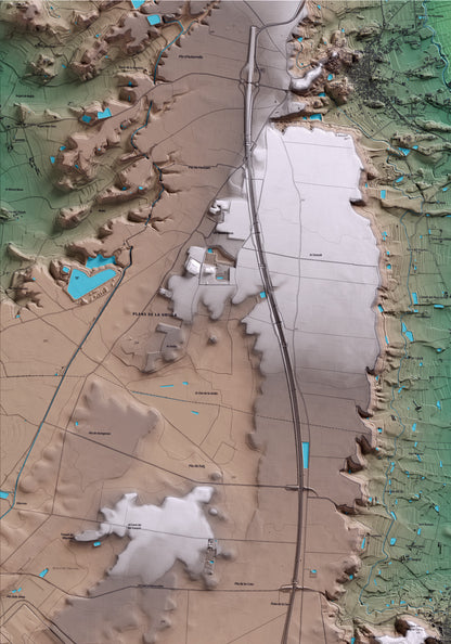 Mapa artístico del relieve de Alguaire, al Segrià, con 15 km de entorno y base topográfica ICGC. Detalle de la zona superior izquierda.
