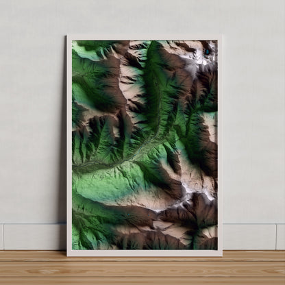 Mapa artístico del relieve de Alins, al Pallars Sobirà, con 15 km de entorno y base topográfica ICGC. Presentación enmarcada.
