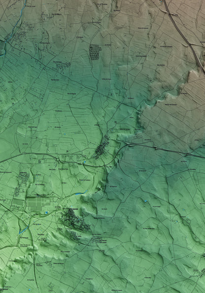 Mapa artístico del relieve de Alió, al Alt Camp, con 15 km de entorno y base topográfica ICGC. Detalle de la zona central.