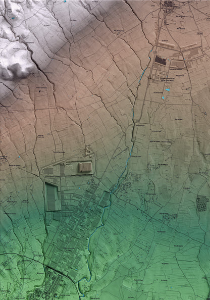 Mapa artístico del relieve de Alió, al Alt Camp, con 15 km de entorno y base topográfica ICGC. Detalle de la zona superior izquierda.