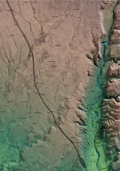 Mapa artístico del relieve de Alió, al Alt Camp, con 15 km de entorno y base topográfica ICGC. Detalle de la zona superior derecha.