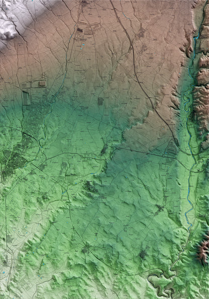 Mapa artístico del relieve de Alió, al Alt Camp, con 15 km de entorno y base topográfica ICGC