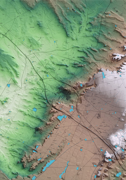 Mapa artístico del relieve de Almacelles, al Segrià, con 15 km de entorno y base topográfica ICGC