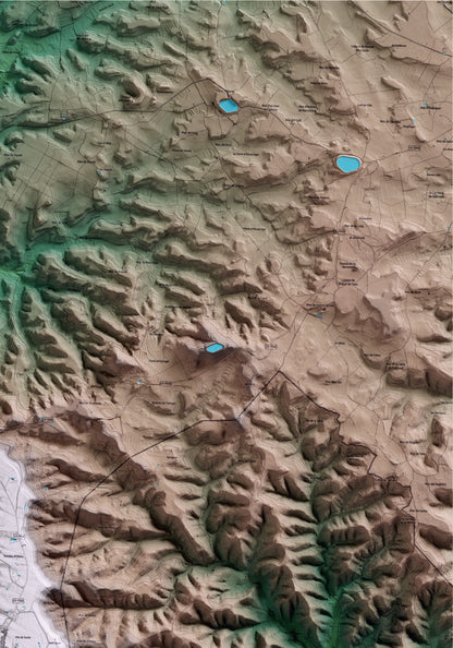 Mapa artístico del relieve de Almatret, al Segrià, con 15 km de entorno y base topográfica ICGC. Detalle de la zona superior derecha.